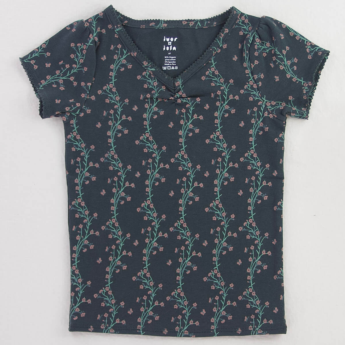 Iver & Isla Pima Ruched Tee in Verdant Trellis