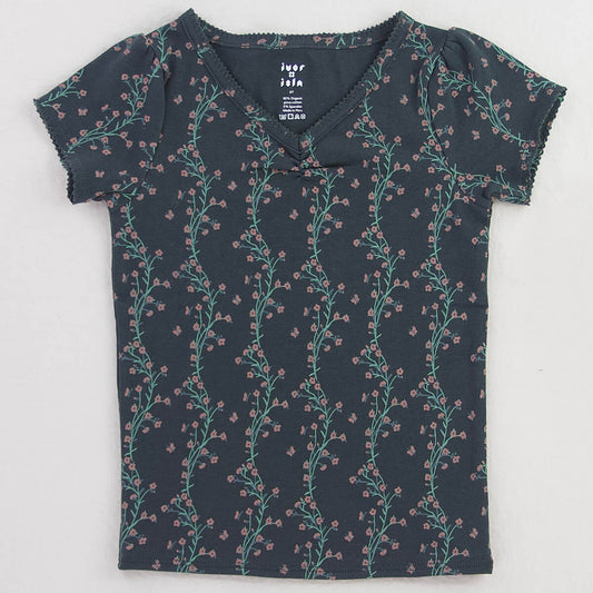Iver & Isla Pima Ruched Tee in Verdant Trellis