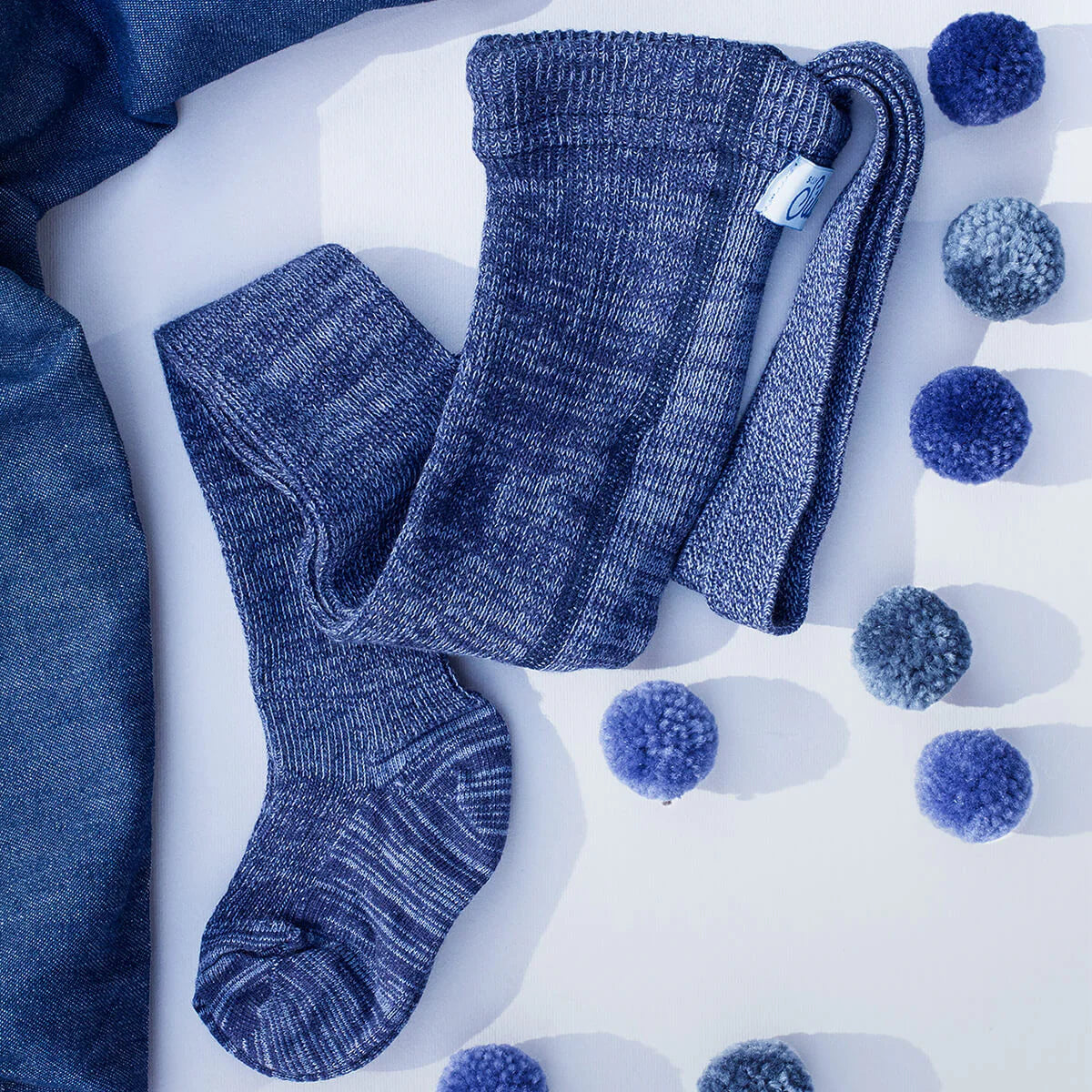 Previous Next   Footed Tights With Braces in Denim by Silly Silas