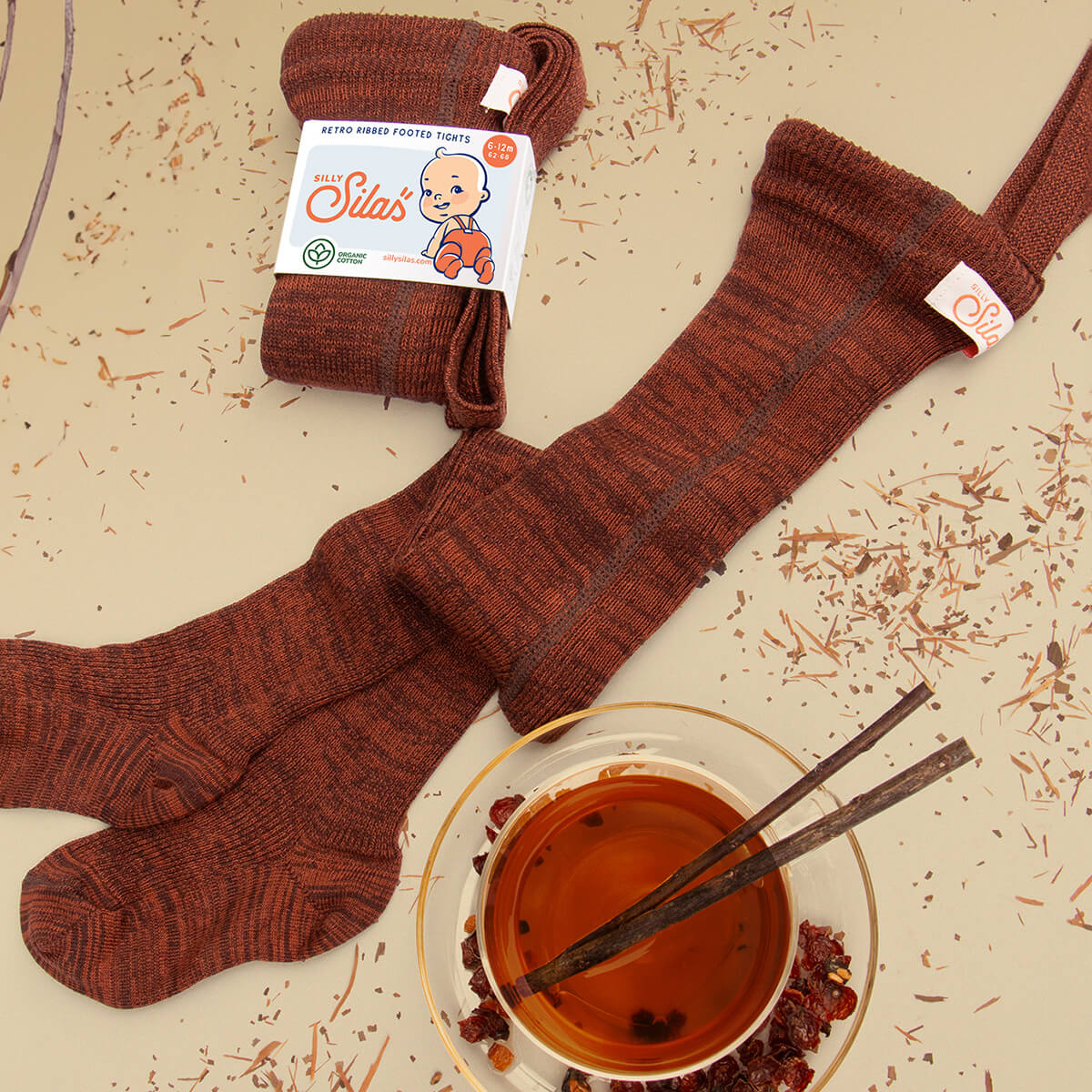 Footed Tights With Braces in Spicy Chai by Silly Silas